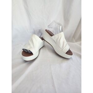 A. Giannetti Italy White Leather Wedge Sandals Platform Slides Womens 8.5 Chic